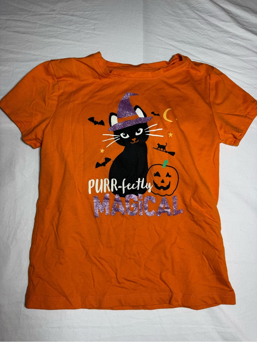 wonder nation Orange Halloween Cat Tee with Purple Glitter Hat